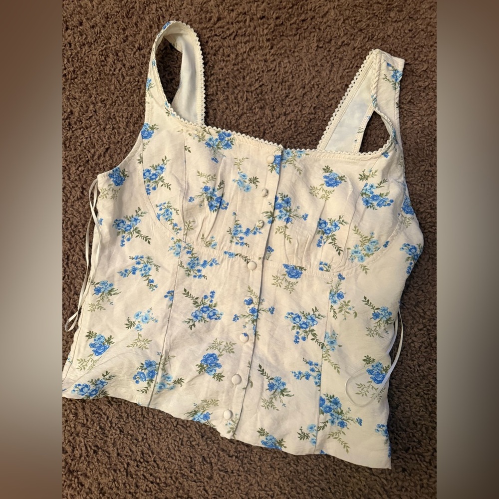 T.J.Maxx Blue Floral Tank Top